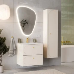 Garnero Arredamenti Mobile Bagno Sospeso-Mobile bagno sospeso fresato 60cm con lavabo 2 cassetti beige Sand