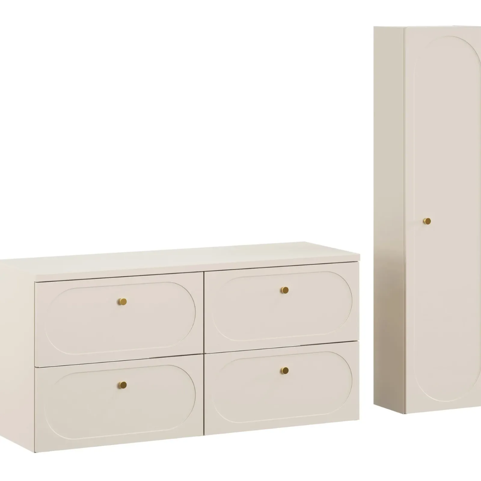 Garnero Arredamenti Mobile Bagno Sospeso-Mobile bagno sospeso fresato 120cm con colonna beige Sand