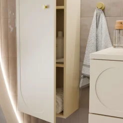 Garnero Arredamenti Mobile Bagno Sospeso-Mobile bagno sospeso fresato 120cm con colonna beige Sand