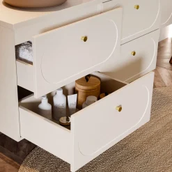 Garnero Arredamenti Mobile Bagno Sospeso-Mobile bagno sospeso fresato 120cm con colonna beige Sand