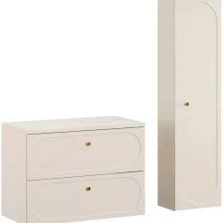 Garnero Arredamenti Mobile Bagno Sospeso-Mobile bagno sospeso fresato 80cm con colonna beige Sand