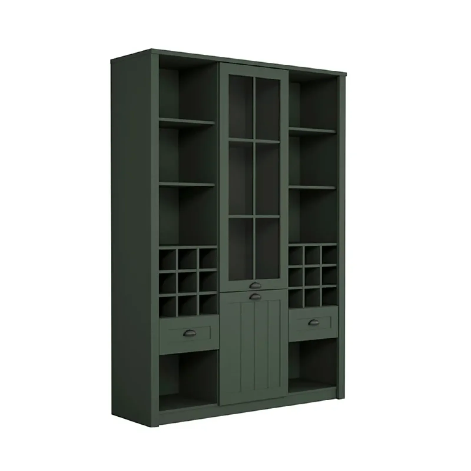 Garnero Arredamenti Scaffali E Dispense|Credenza Alta-Mobile cucina 140x198h cm contenitore con portabottiglie verde Provenza