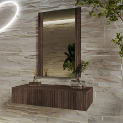 Garnero Arredamenti Mobili Ingresso Sospesi|Mobili Ingresso-Mobile ingresso sospeso 80x97h h cm 1 cassetto con specchio noce cannettato Gabiot