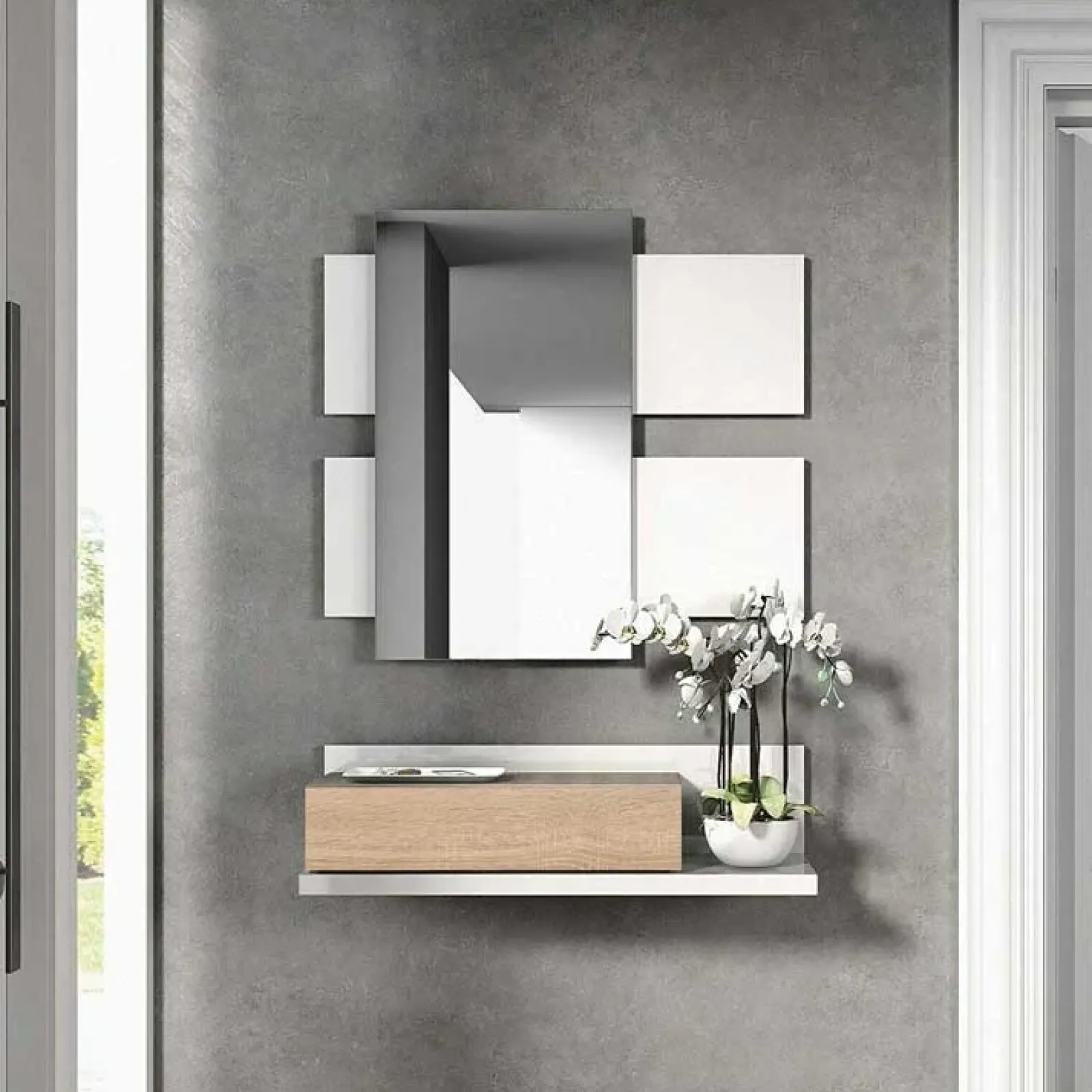 Garnero Arredamenti Mobili Ingresso Sospesi|Mobili Ingresso-Mobile ingresso sospeso 75x140h cm con specchio bianco rovere Amy Gihome®