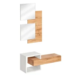 Garnero Arredamenti Mobili Ingresso Sospesi|Mobili Ingresso-Mobile ingresso sospeso 100x160h cm con specchio rovere bianco Dante 2 Gihome®