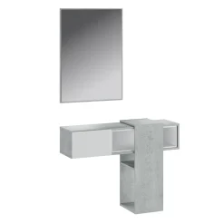 Garnero Arredamenti Mobili Ingresso Sospesi|Mobili Ingresso-Mobile ingresso sospeso 100x185h cm con specchio bianco cemento Rich Gihome® Bianco - Grigio