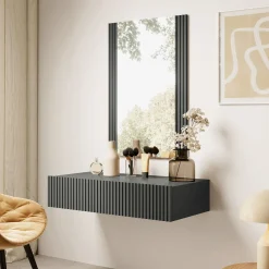 Garnero Arredamenti Mobili Ingresso Sospesi|Mobili Ingresso-Mobile ingresso sospeso 80x97h cm con specchio cannettato Essence Antracite