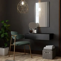 Garnero Arredamenti Mobili Ingresso Sospesi|Mobili Ingresso-Mobile ingresso sospeso 80x97h cm con specchio cannettato nero Essence Nero Lucido