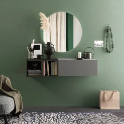 Garnero Arredamenti Mobili Ingresso Sospesi|Mobili Ingresso-Mobile ingresso sospeso 125x29h cm 1 anta 2 cubotti   grigio scuro Sunset 56 Antracite