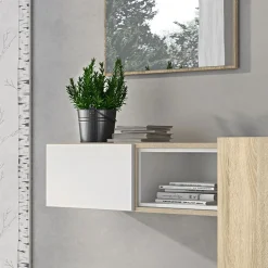 Garnero Arredamenti Mobili Ingresso Sospesi|Mobili Ingresso-Mobile ingresso sospeso 100x185h cm con specchio bianco rovere Rich Gihome® Bianco - Rovere
