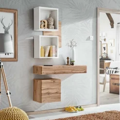 Garnero Arredamenti Mobili Ingresso Sospesi|Mobili Ingresso-Mobile ingresso sospeso 100x165h cm rovere opaco bianco Dante 3 Gihome®