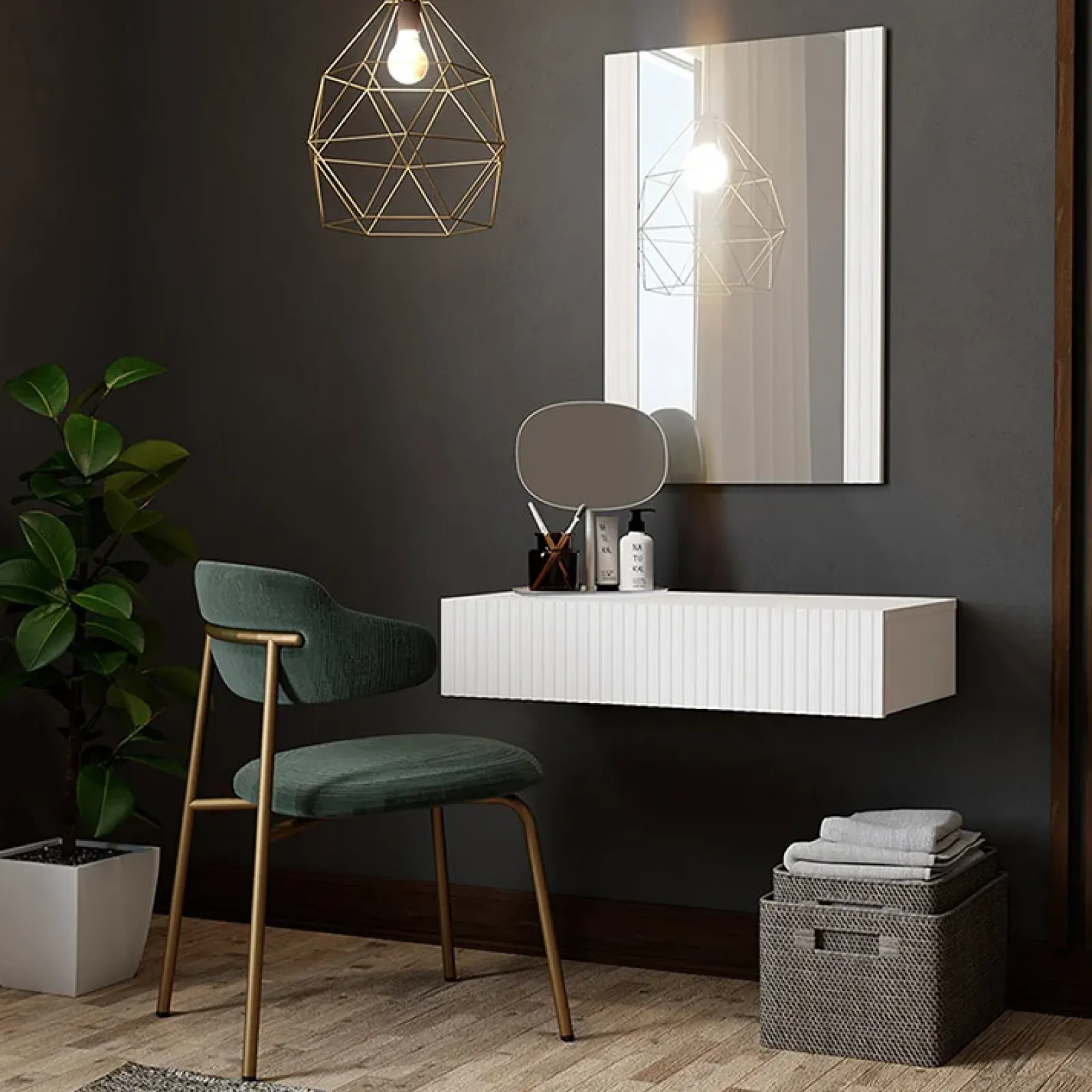 Garnero Arredamenti Mobili Ingresso Sospesi|Mobili Ingresso-Mobile ingresso sospeso 80x97 h cm con specchio cannettato bianco Essence Bianco Opaco