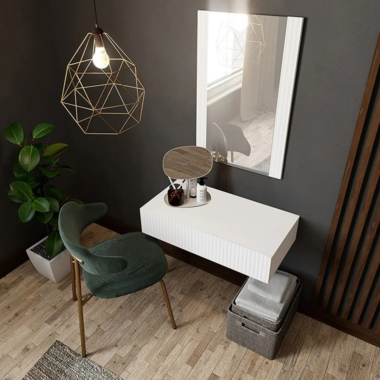 Garnero Arredamenti Mobili Ingresso Sospesi|Mobili Ingresso-Mobile ingresso sospeso 80x97 h cm con specchio cannettato bianco Essence Bianco Opaco