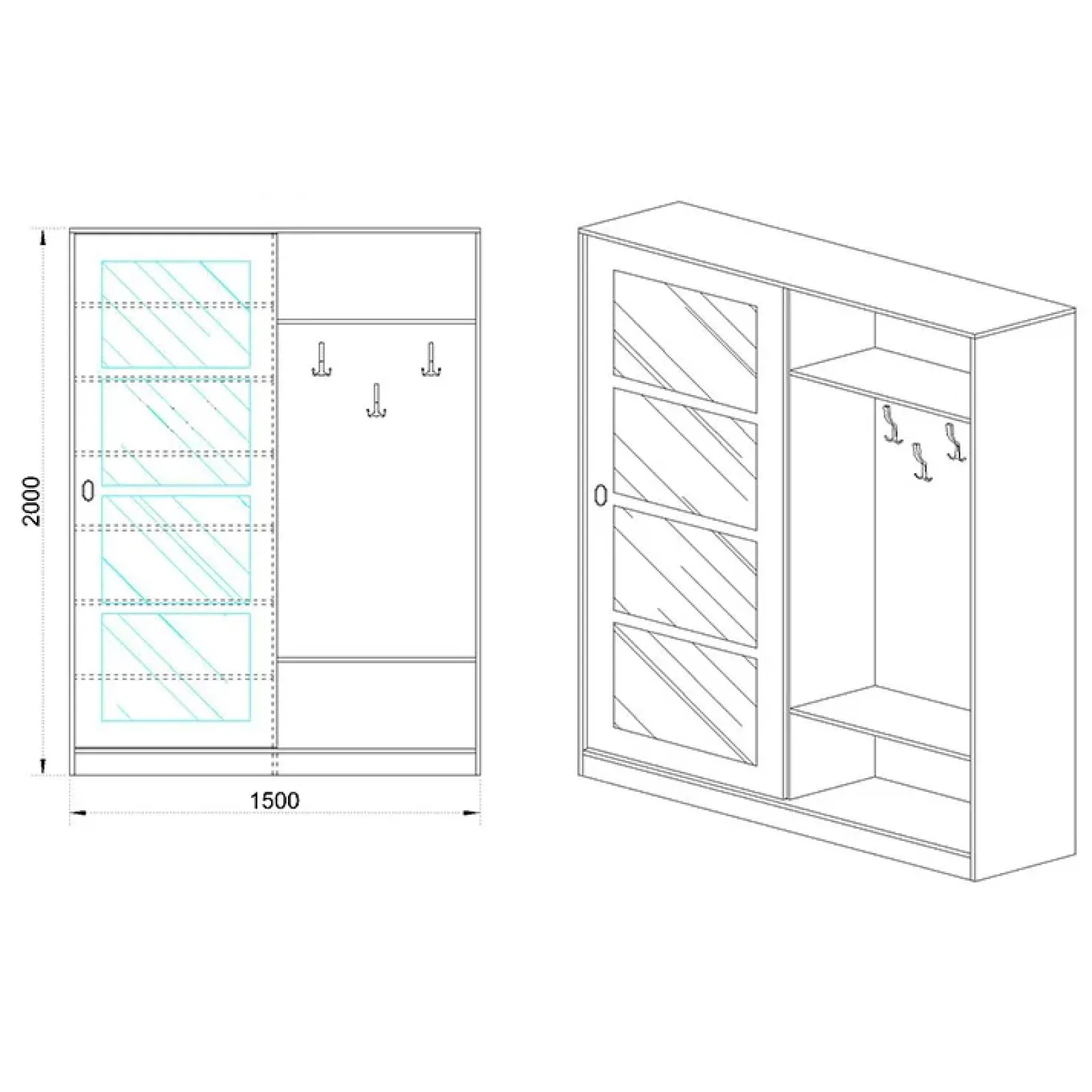 Garnero Arredamenti Mobili Ingresso Appendiabiti|Mobili Ingresso-Mobile ingresso 150x200h cm anta scorrevole e specchio rovere naturale Sajama