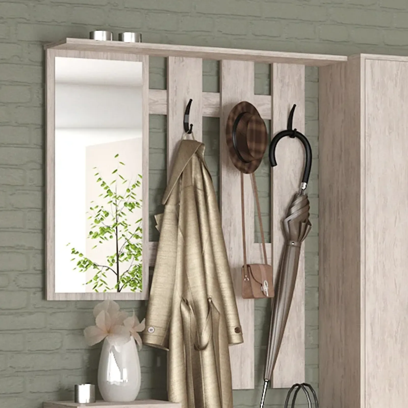 Garnero Arredamenti Mobili Ingresso Appendiabiti|Mobili Ingresso-Mobile ingresso 155x190h cm appendiabiti scarpiera con specchio Atlanta Bianco Frassinato