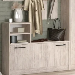 Garnero Arredamenti Mobili Ingresso Appendiabiti|Mobili Ingresso-Mobile ingresso 155x190h cm appendiabiti scarpiera con specchio Atlanta Bianco Frassinato