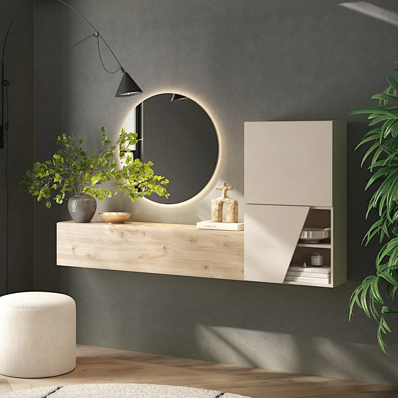 Garnero Arredamenti Mobili Ingresso Appendiabiti|Mobili Ingresso-Mobile ingresso 193x180h cm beige rovere chiaro Sunset 101