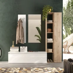 Garnero Arredamenti Mobili Ingresso Appendiabiti|Mobili Ingresso-Mobile ingresso 194x186h cm bianco lucido rovere chiaro Sunset 108