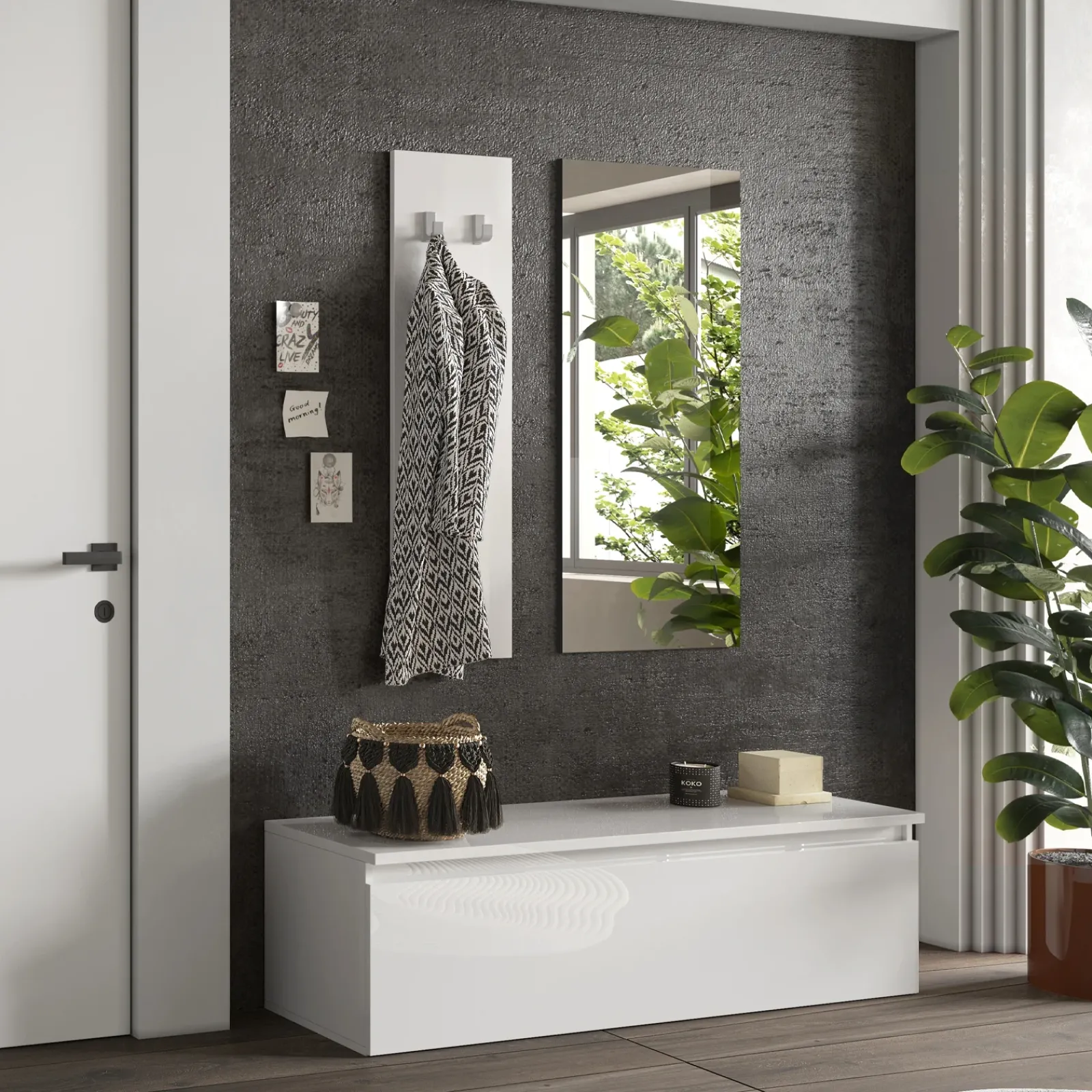 Garnero Arredamenti Mobili Ingresso Appendiabiti|Mobili Ingresso-Mobile ingresso 138x165h cm bianco lucido Sunset 109