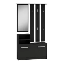 Garnero Arredamenti Mobili Ingresso Appendiabiti|Mobili Ingresso-Mobile ingresso 85x180h cm con specchio scarpiera nero Bergen Nero Lucido