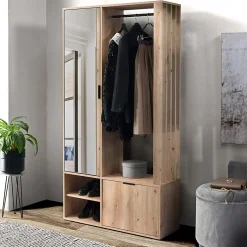 Garnero Arredamenti Mobili Ingresso Appendiabiti|Mobili Ingresso-Mobile ingresso 100x190h cm con specchio Umea Rovere