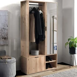 Garnero Arredamenti Mobili Ingresso Appendiabiti|Mobili Ingresso-Mobile ingresso 100x190h cm con specchio Umea Rovere