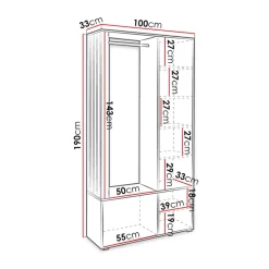 Garnero Arredamenti Mobili Ingresso Appendiabiti|Mobili Ingresso-Mobile ingresso 100x190h cm con specchio Umea Rovere