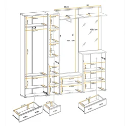 Garnero Arredamenti Mobili Ingresso Appendiabiti|Mobili Ingresso-Mobile ingresso 210x203h cm con specchio rovere antracite stampa a righe California Gihome® Antracite - Rovere