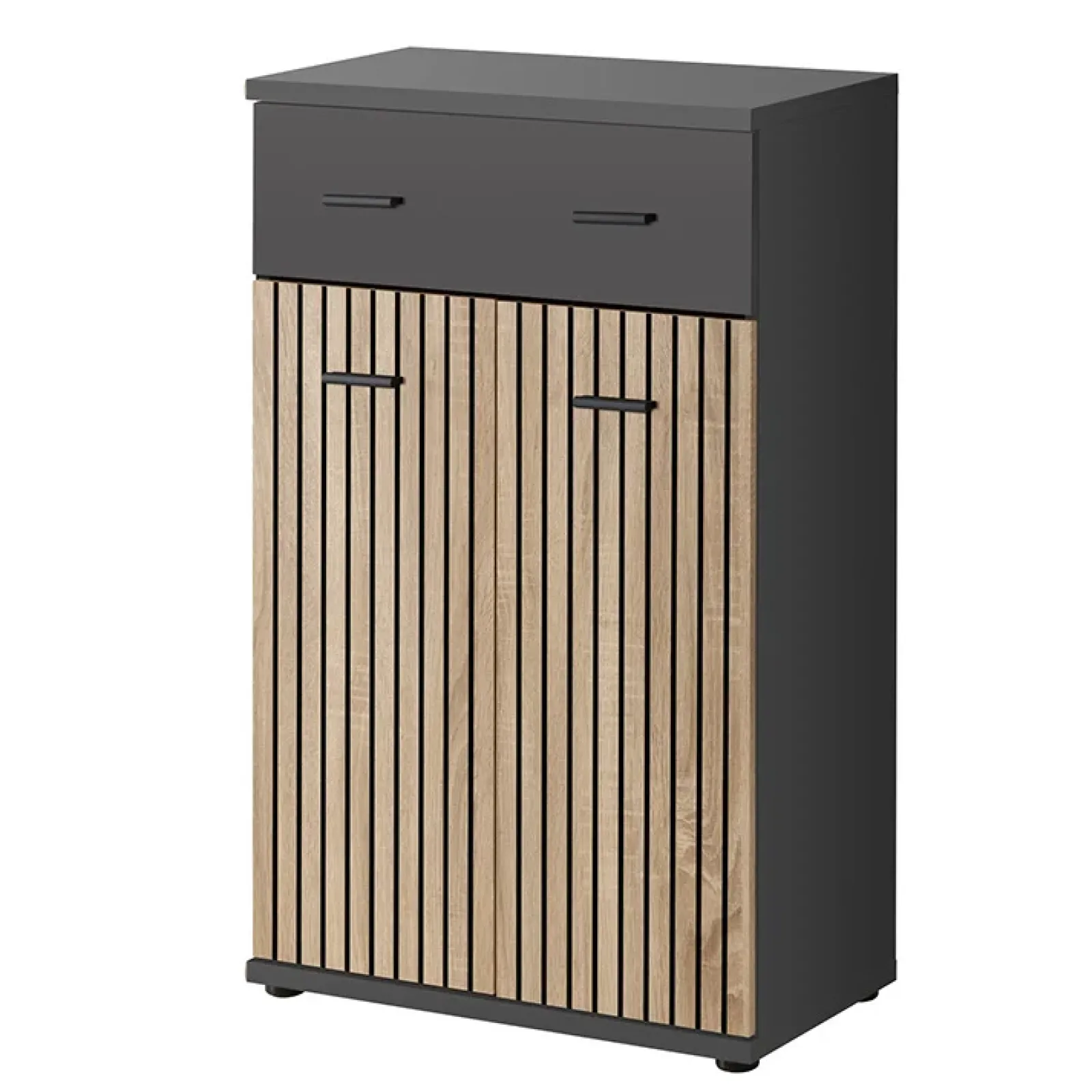 Garnero Arredamenti Mobili Ingresso Appendiabiti|Mobili Ingresso-Mobile ingresso 210x203h cm con specchio rovere antracite stampa a righe California Gihome® Antracite - Rovere