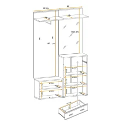 Garnero Arredamenti Mobili Ingresso Appendiabiti|Mobili Ingresso-Mobile ingresso 120x203h cm con specchio rovere antracite stampa a righe San Francisco Gihome® Antracite - Rovere