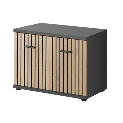 Garnero Arredamenti Mobili Ingresso Appendiabiti|Mobili Ingresso-Mobile ingresso 120x203h cm con specchio rovere antracite stampa a righe San Francisco Gihome® Antracite - Rovere