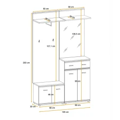 Garnero Arredamenti Mobili Ingresso Appendiabiti|Mobili Ingresso-Mobile ingresso 120x203h cm con specchio rovere antracite stampa a righe San Francisco Gihome® Antracite - Rovere