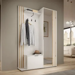 Garnero Arredamenti Mobili Ingresso Appendiabiti|Mobili Ingresso-Mobile ingresso 132x192h cm con specchio moderno quercia bianco Miller Bianco Frassinato