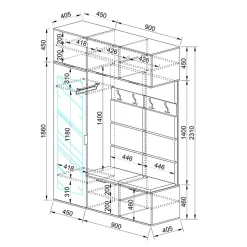 Garnero Arredamenti Mobili Ingresso Appendiabiti|Mobili Ingresso-Mobile ingresso 135x231h cm con specchio rovere grafite Arat