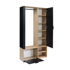 Garnero Arredamenti Mobili Ingresso Appendiabiti|Mobili Ingresso-Mobile ingresso 100x190h cm con specchio rovere nero Umea Rovere - Nero opaco