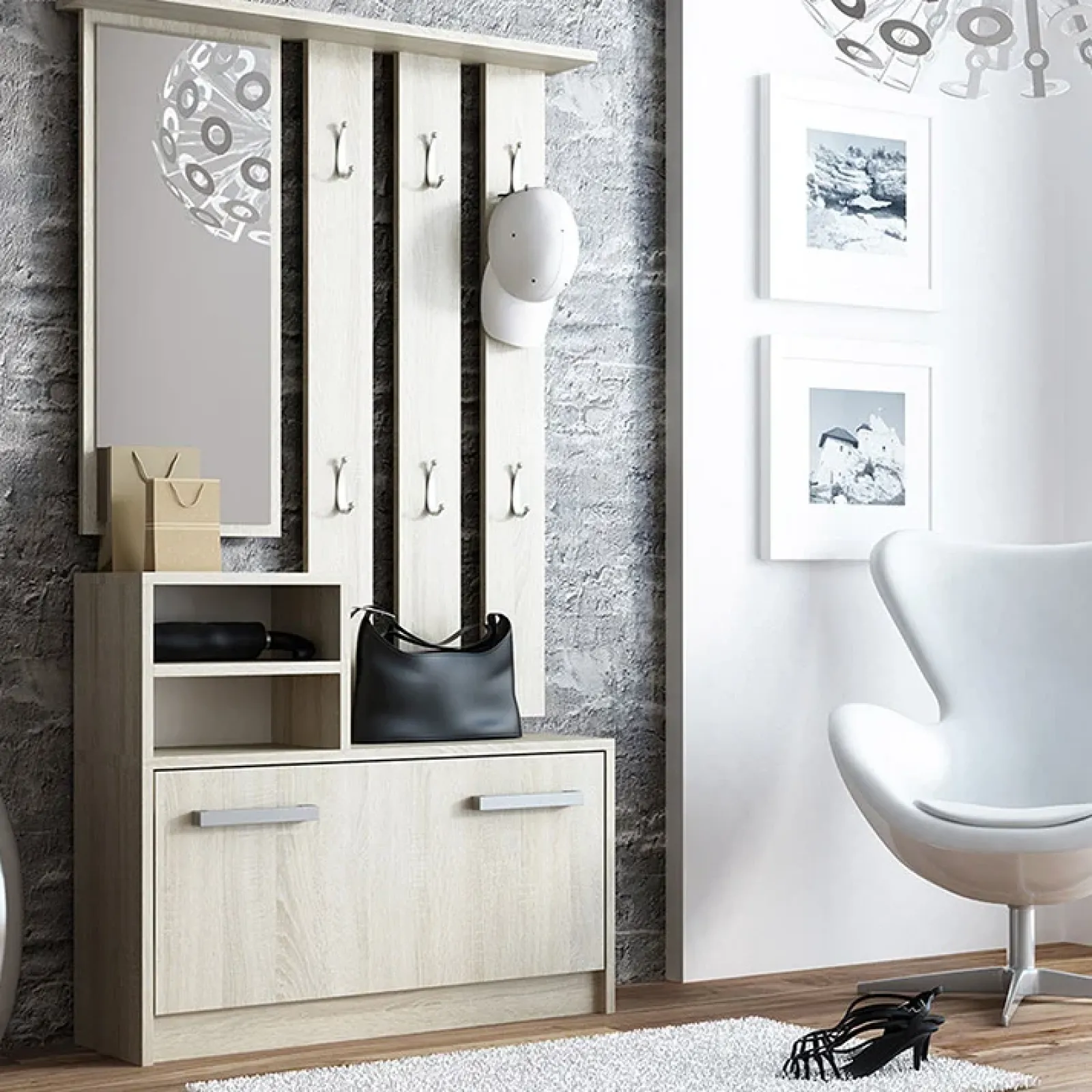 Garnero Arredamenti Mobili Ingresso Appendiabiti|Mobili Ingresso-Mobile ingresso 85x180h cm con specchio scarpiera Bergen Rovere