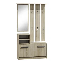 Garnero Arredamenti Mobili Ingresso Appendiabiti|Mobili Ingresso-Mobile ingresso 85x180h cm con specchio scarpiera Bergen Rovere