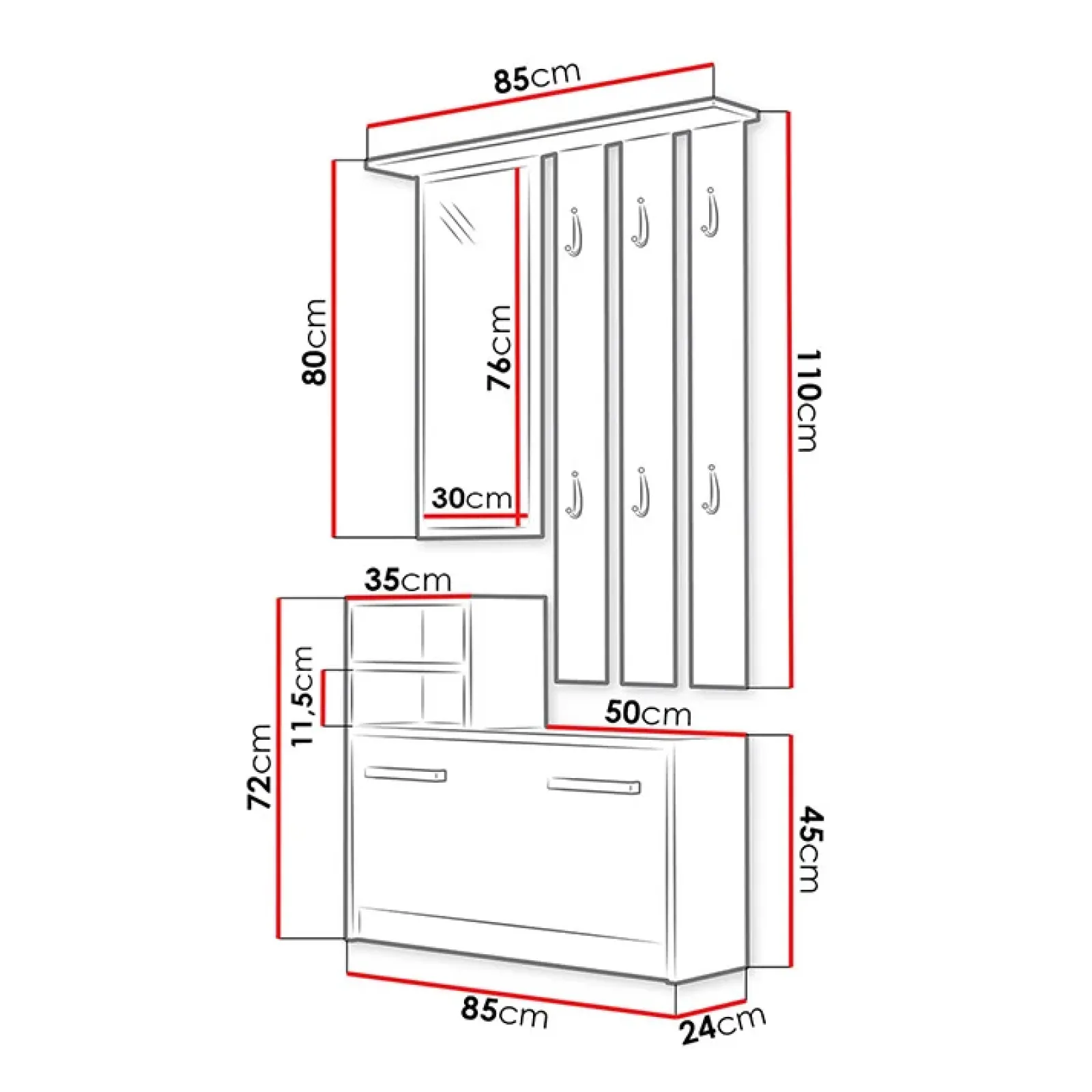 Garnero Arredamenti Mobili Ingresso Appendiabiti|Mobili Ingresso-Mobile ingresso 85x180h cm con specchio scarpiera Bergen Rovere