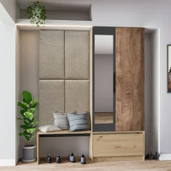 Garnero Arredamenti Mobili Ingresso Appendiabiti|Mobili Ingresso-Mobile ingresso 160x202h cm con specchio rovere chiaro Canada