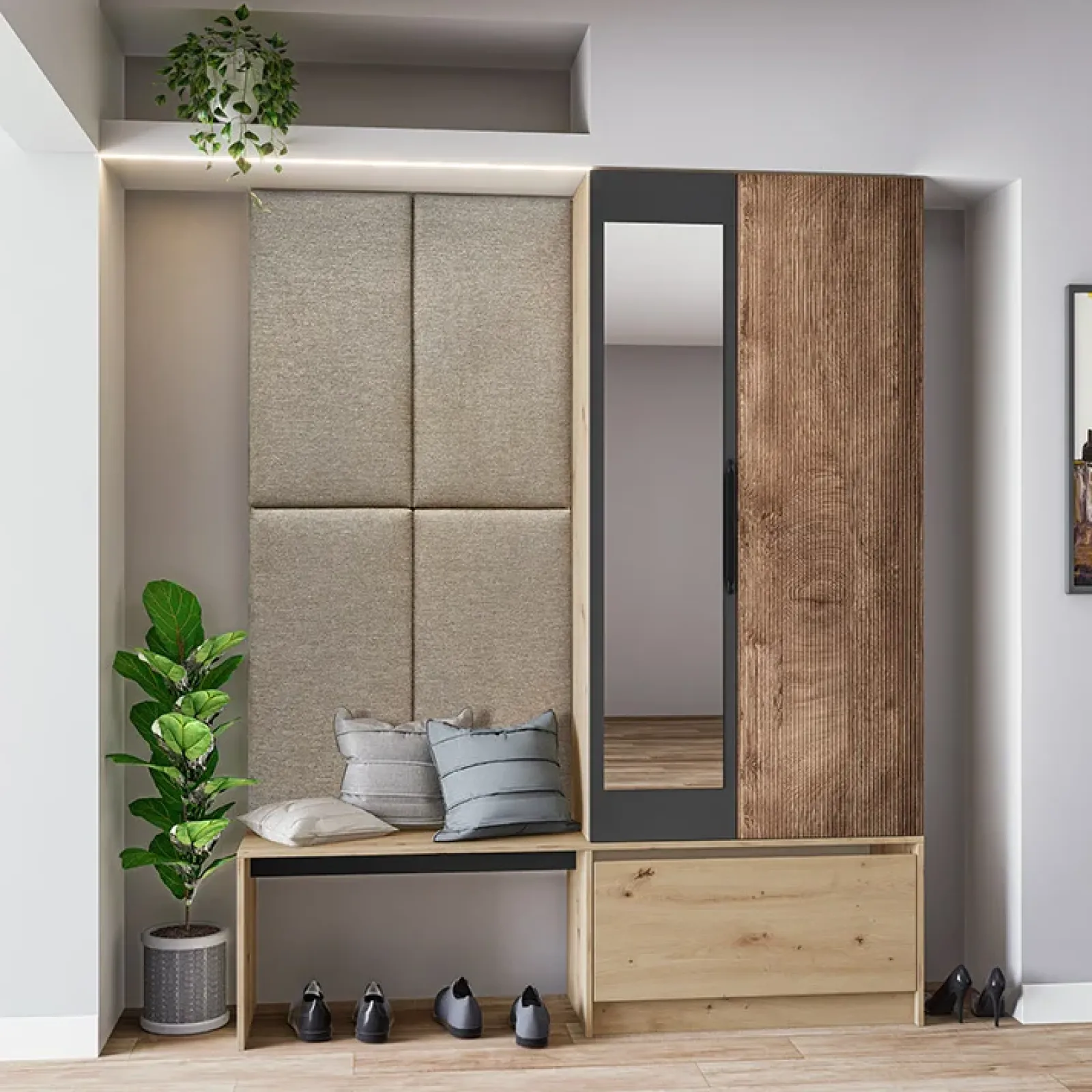 Garnero Arredamenti Mobili Ingresso Appendiabiti|Mobili Ingresso-Mobile ingresso 160x202h cm con specchio rovere chiaro Canada