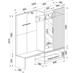 Garnero Arredamenti Mobili Ingresso Appendiabiti|Mobili Ingresso-Mobile ingresso 160x202h cm con specchio rovere chiaro Canada