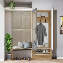 Garnero Arredamenti Mobili Ingresso Appendiabiti|Mobili Ingresso-Mobile ingresso 160x202h cm con specchio rovere chiaro Canada