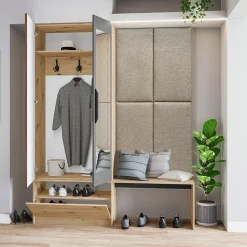 Garnero Arredamenti Mobili Ingresso Appendiabiti|Mobili Ingresso-Mobile ingresso 160x202h cm con specchio rovere chiaro Canada