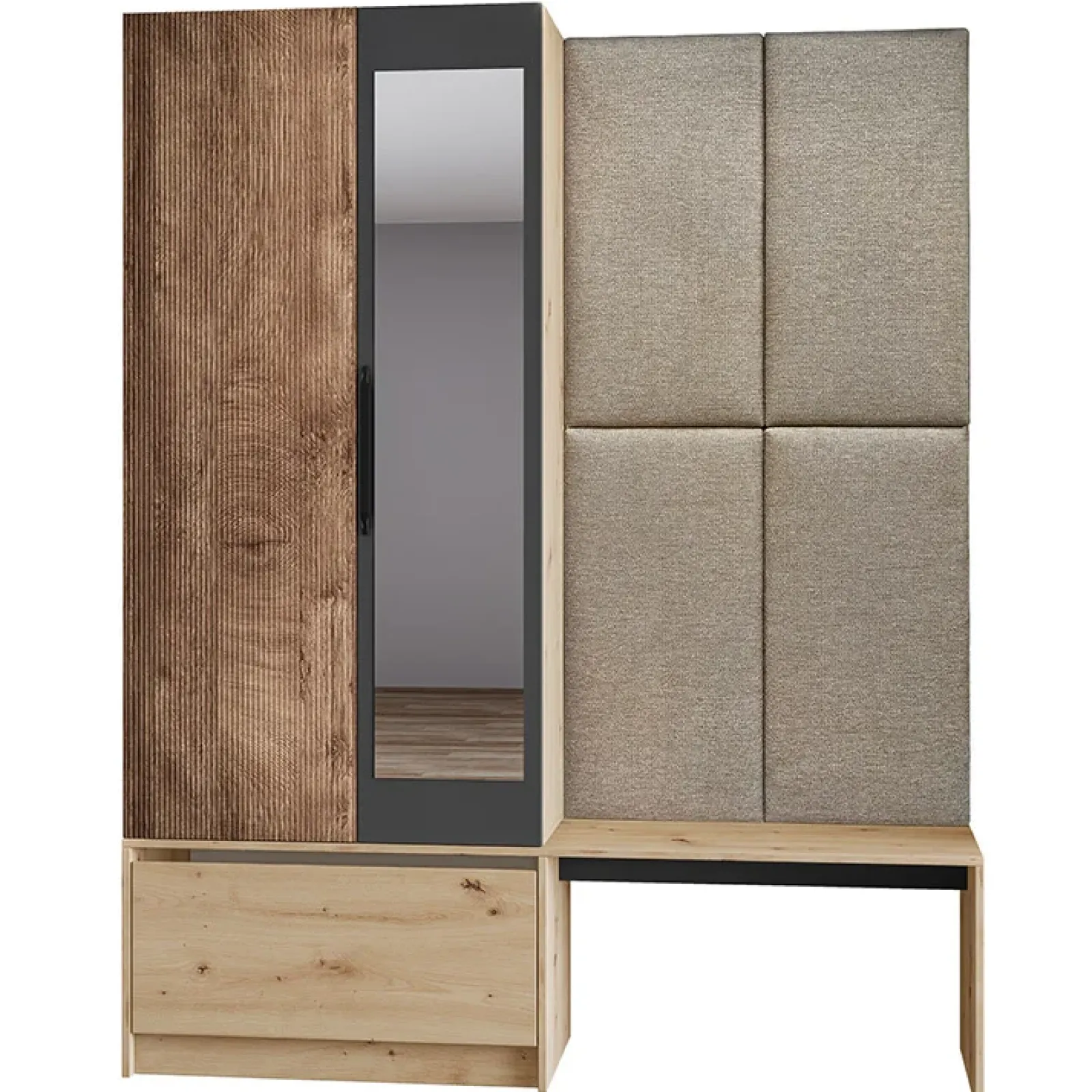 Garnero Arredamenti Mobili Ingresso Appendiabiti|Mobili Ingresso-Mobile ingresso 160x202h cm con specchio rovere chiaro Canada