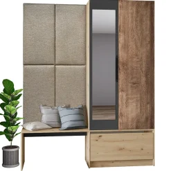 Garnero Arredamenti Mobili Ingresso Appendiabiti|Mobili Ingresso-Mobile ingresso 160x202h cm con specchio rovere chiaro Canada