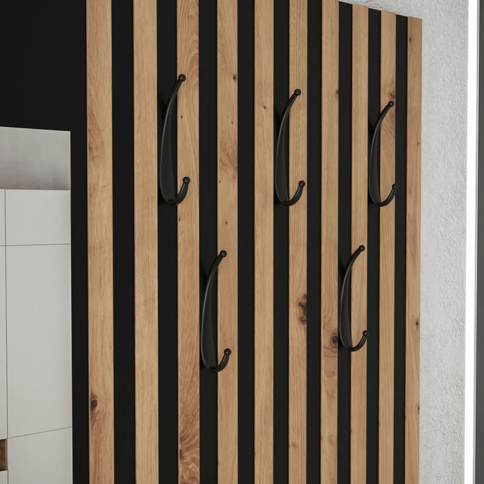 Garnero Arredamenti Mobili Ingresso-Mobile ingresso 172x205h cm con scarpiera e specchio rovere rustico bianco Welly 3 Rovere Rustico - Bianco