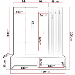 Garnero Arredamenti Mobili Ingresso-Mobile ingresso 172x205h cm con scarpiera e specchio rovere rustico bianco Welly 3 Rovere Rustico - Bianco