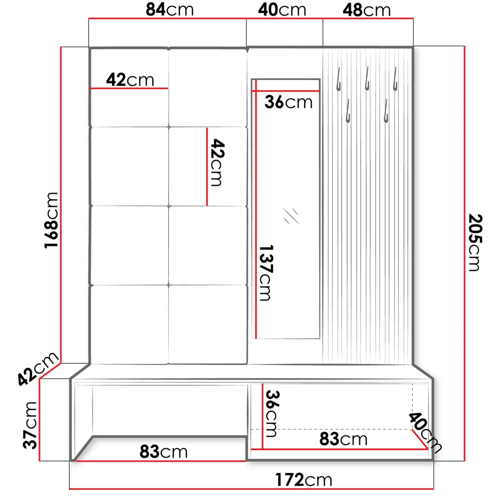 Garnero Arredamenti Mobili Ingresso-Mobile ingresso 172x205h cm con scarpiera e specchio rovere rustico bianco Welly 3 Rovere Rustico - Bianco