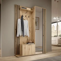 Garnero Arredamenti Mobili Ingresso Appendiabiti|Mobili Ingresso-Mobile ingresso 132x192h cm con specchio moderno quercia nero Miller Rovere Rustico
