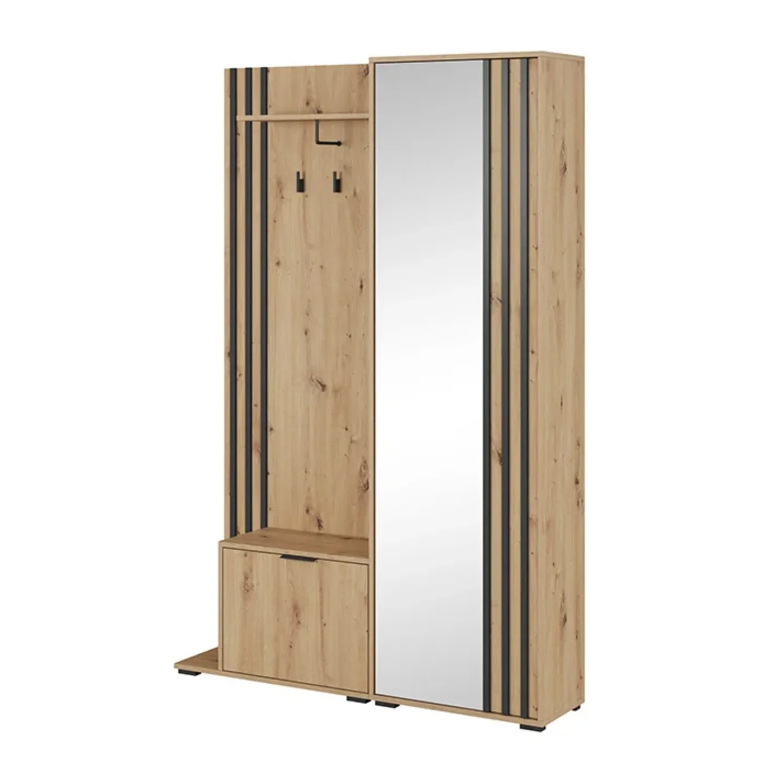 Garnero Arredamenti Mobili Ingresso Appendiabiti|Mobili Ingresso-Mobile ingresso 132x192h cm con specchio moderno quercia nero Miller Rovere Rustico